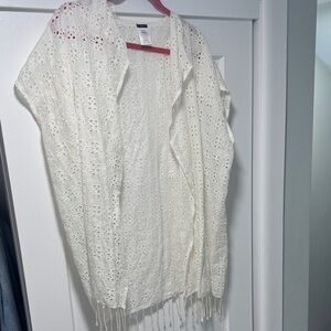 J. Crew White Eyelet Fringe Poncho